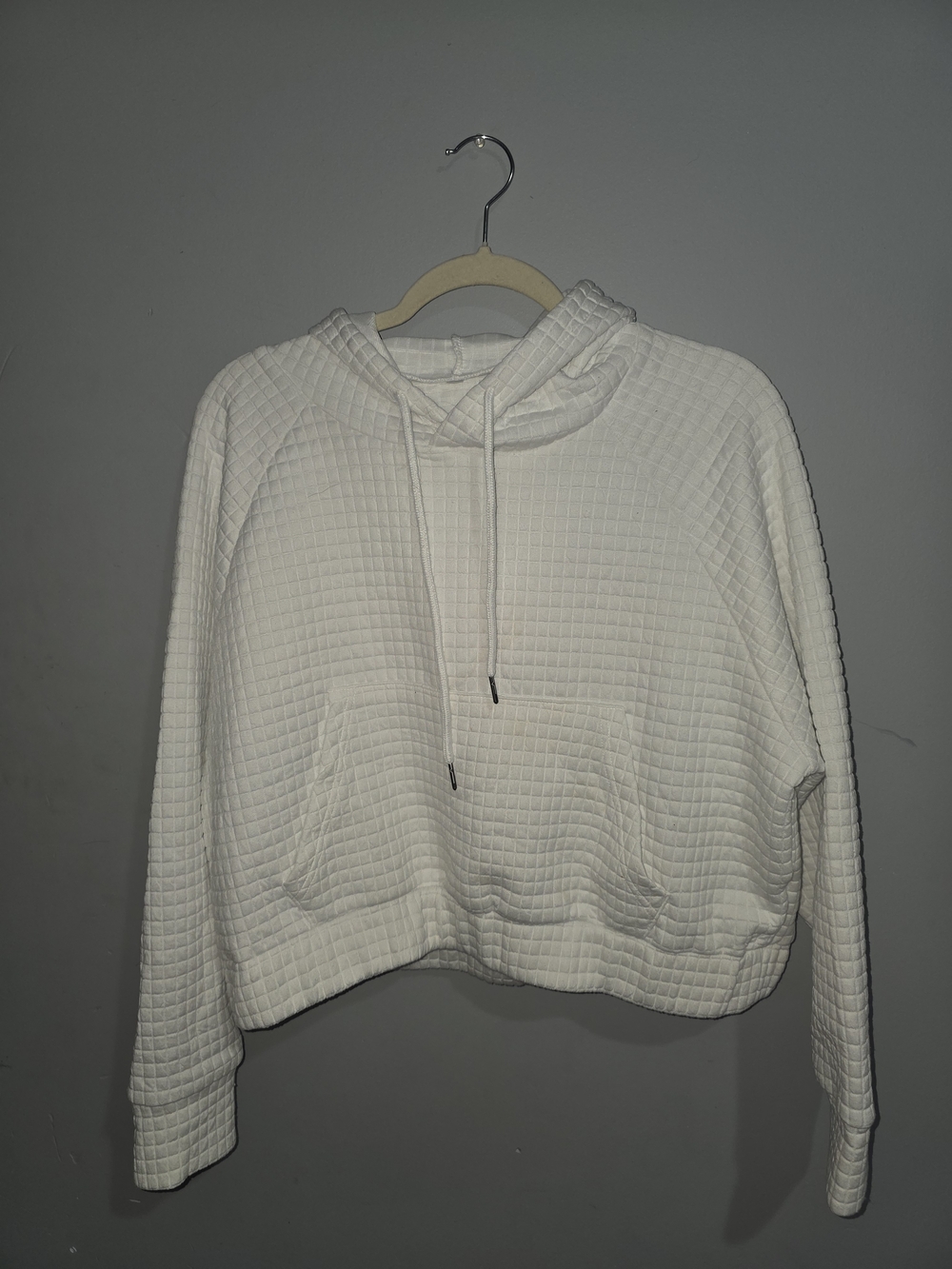 Juniors Quilted Cropped Hoodie - White-Medium